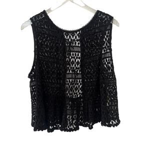 Anthro Tiny Women's Floral Lace Tank Top XS Black Sleeveless Sheer Whimsygoth